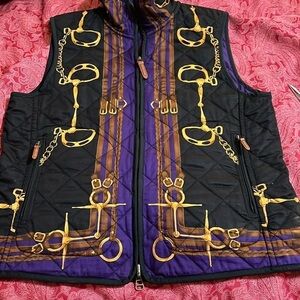 Lauren Ralph Lauren Black and Purple Vest with Gold Details